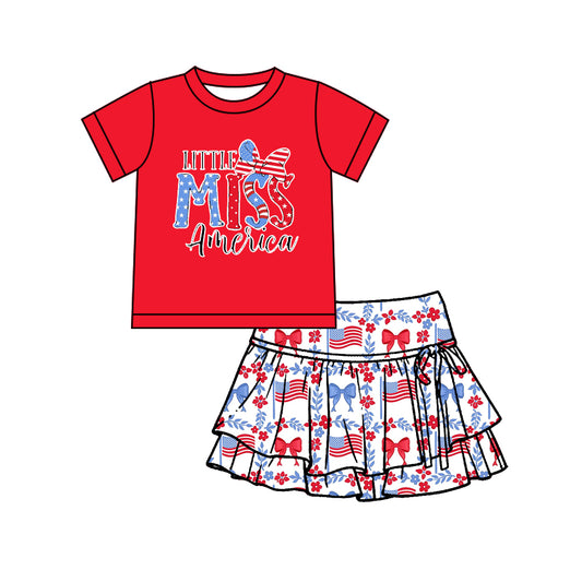 Baby Girls Red Miss America Top Yoga Active Skirt Shorts 4th of July Clothes Set Preorder