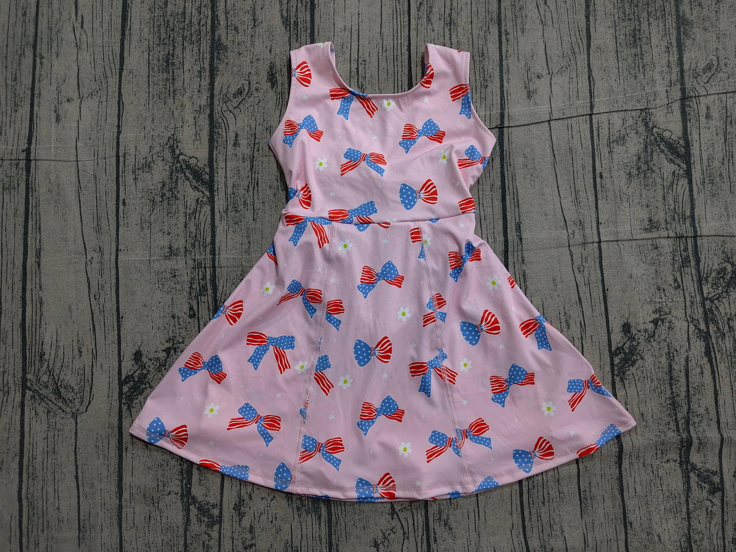 Baby Girls Flower Flag Bows 4th of July Yoga Active Shorts Knee Length Dresses