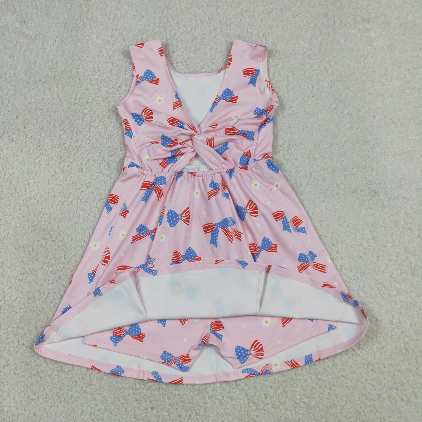 Sibling Baby Girls Red Blue Bows Popsicle 4th of July Yoga Active Shorts Knee Length Dress