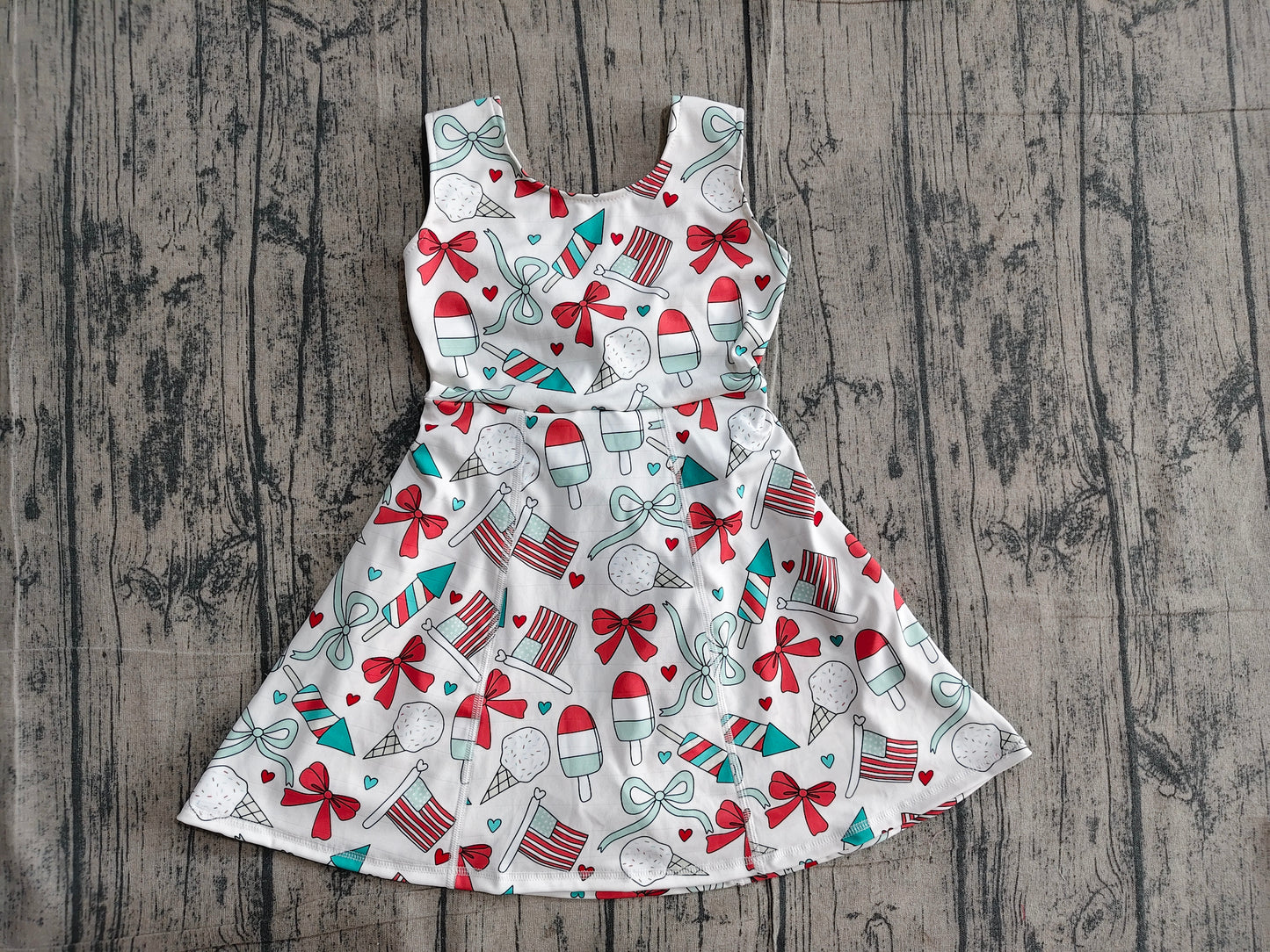 Baby Girls Popsicle Flag Bows Yoga Active 4th of July Shorts Knee Length Dress