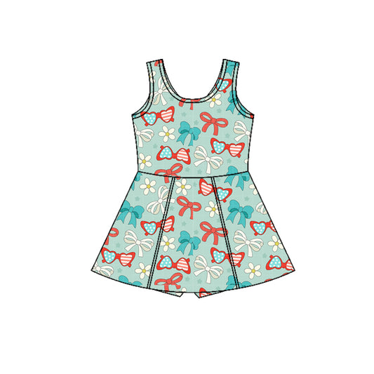 Baby Girls Flower Glass Bows Yoga Active 4th of July Shorts Knee Length Dress Preorder