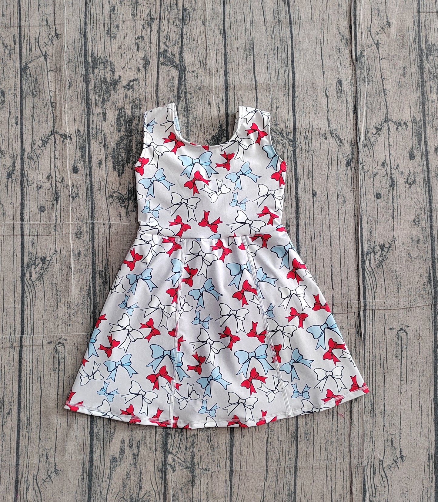 Baby Girls Red Blue Bows Yoga Active 4th of July Shorts Knee Length Dress