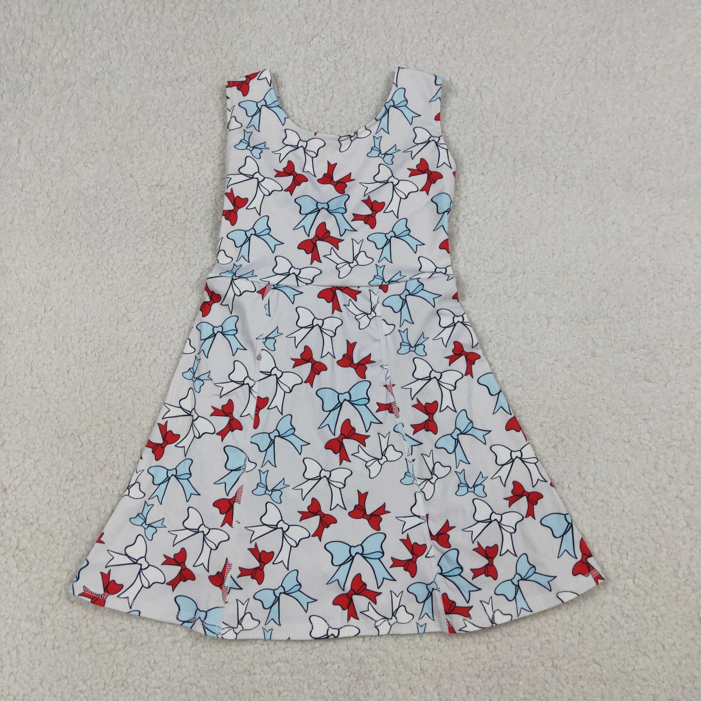 Sibling Baby Girls Red Blue Bows Popsicle 4th of July Yoga Active Shorts Knee Length Dress