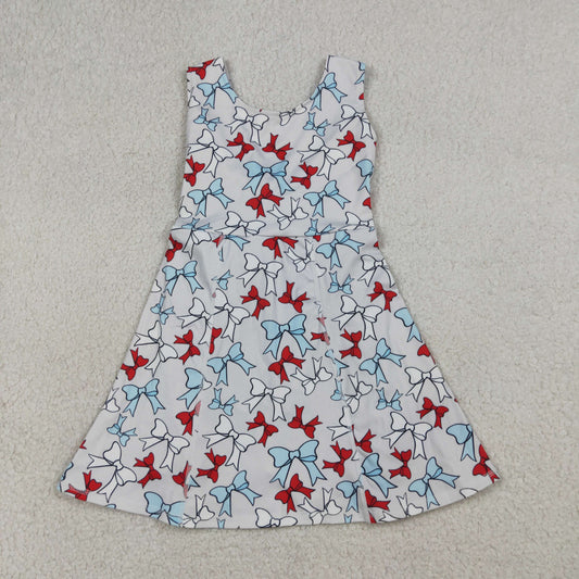 Baby Girls Red Blue Bows Yoga Active 4th of July Shorts Knee Length Dress