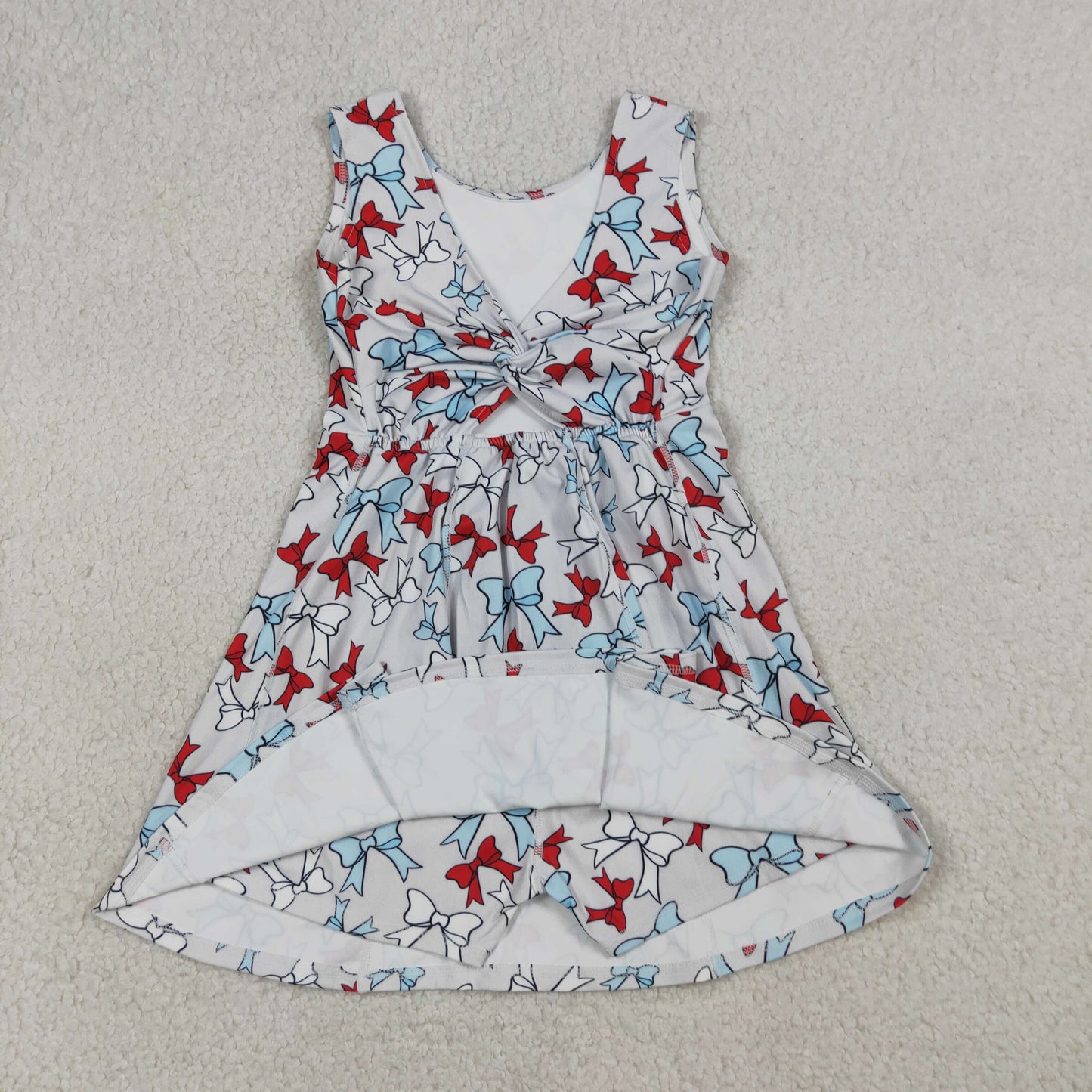 Sibling Baby Girls Red Blue Bows Popsicle 4th of July Yoga Active Shorts Knee Length Dress