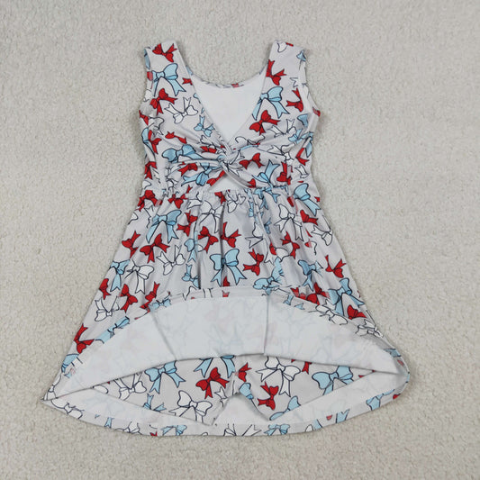 Baby Girls Red Blue Bows Yoga Active 4th of July Shorts Knee Length Dress