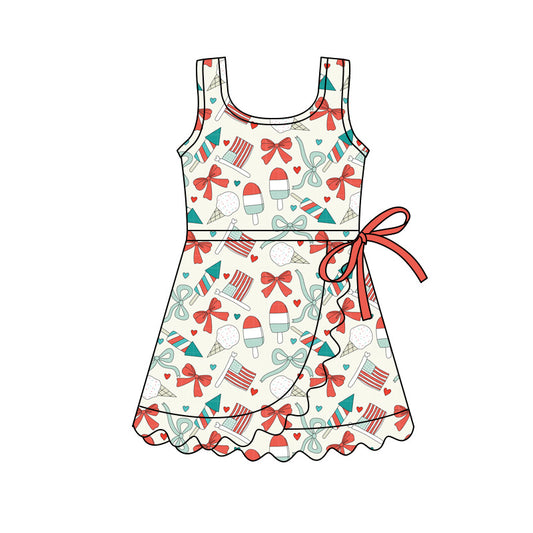 Baby Girls Flowers Bows Yoga Active 4th of July Scallop Shorts Knee Length Dress Preorder