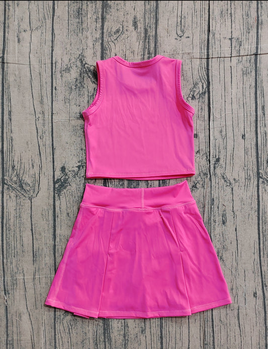 Baby Girls Pink Vest Top Bows Skirt Shorts Yoga Active Clothes Set Preorder