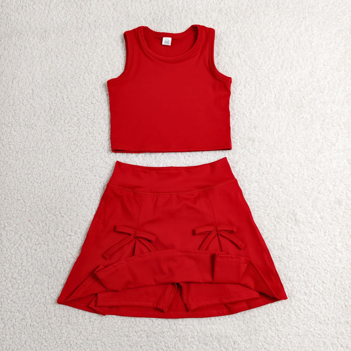 Baby Girls Red Vest Top Bows Skirt Shorts Yoga Active Clothes Set