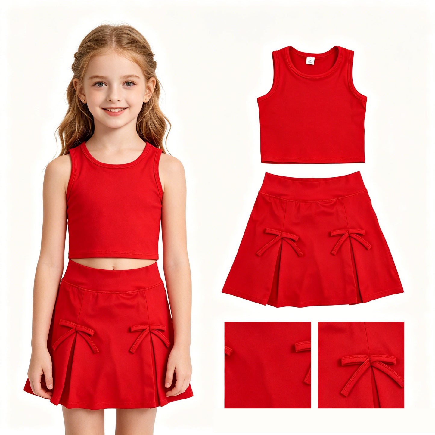Baby Girls Red Vest Top Bows Skirt Shorts Yoga Active Clothes Set
