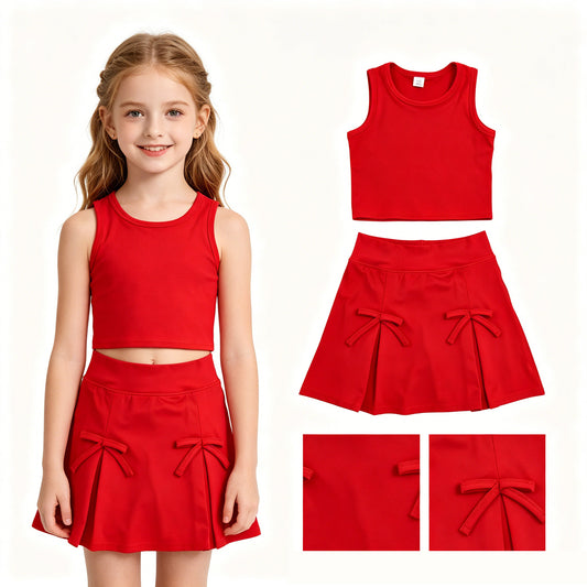 Baby Girls Red Vest Top Bows Skirt Shorts Yoga Active Clothes Set