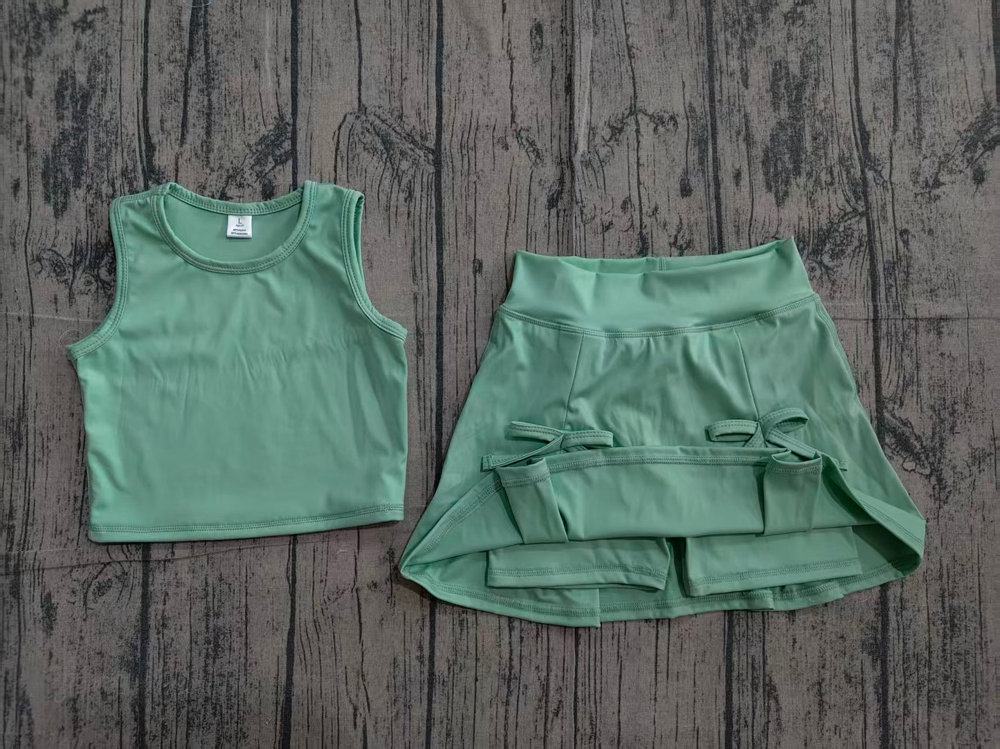 Baby Girls Green Vest Top Bows Skirt Shorts Yoga Active Clothes Set Preorder