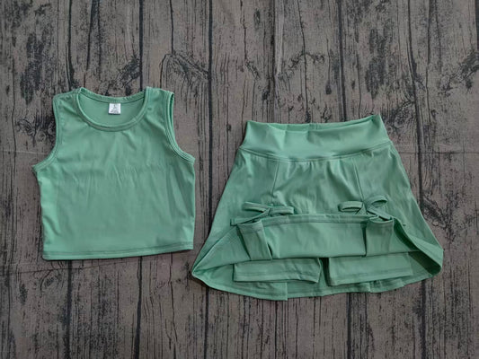 Baby Girls Green Vest Top Bows Skirt Shorts Yoga Active Clothes Set Preorder