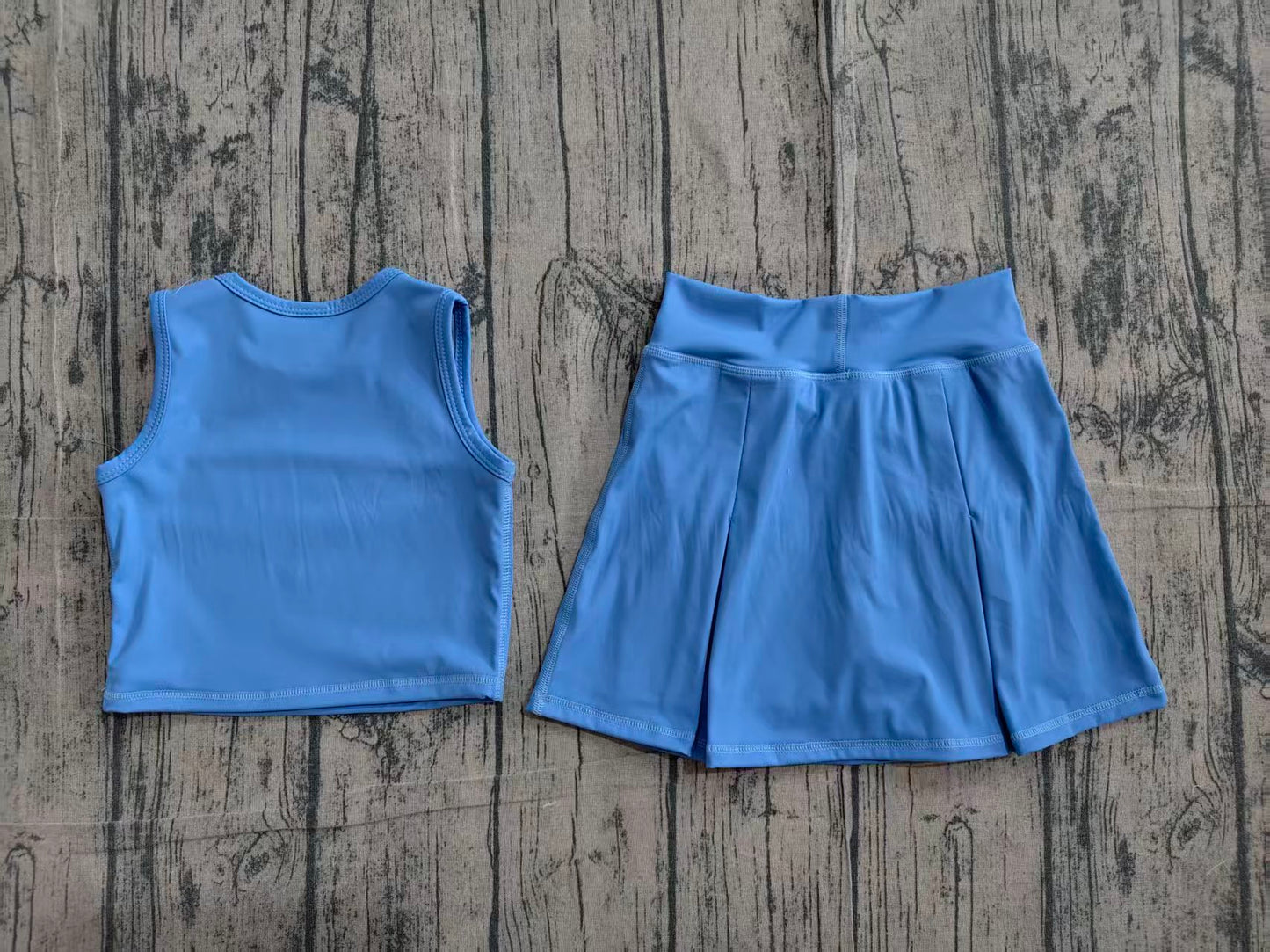Baby Girls Blue Vest Top Bows Skirt Shorts Yoga Active Clothes Set Preorder