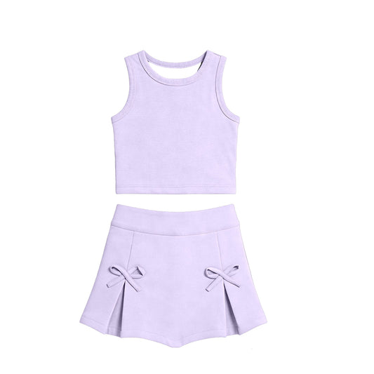 Baby Girls Lavender Vest Top Bows Skirt Shorts Yoga Active Clothes Set Preorder