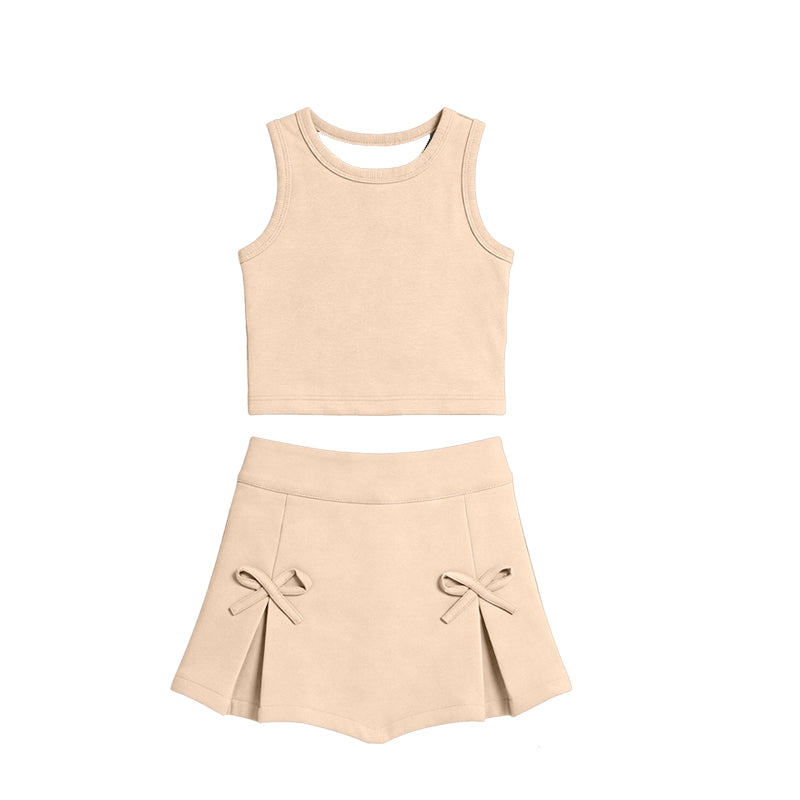 Baby Girls Peach Vest Top Bows Skirt Shorts Yoga Active Clothes Set Preorder