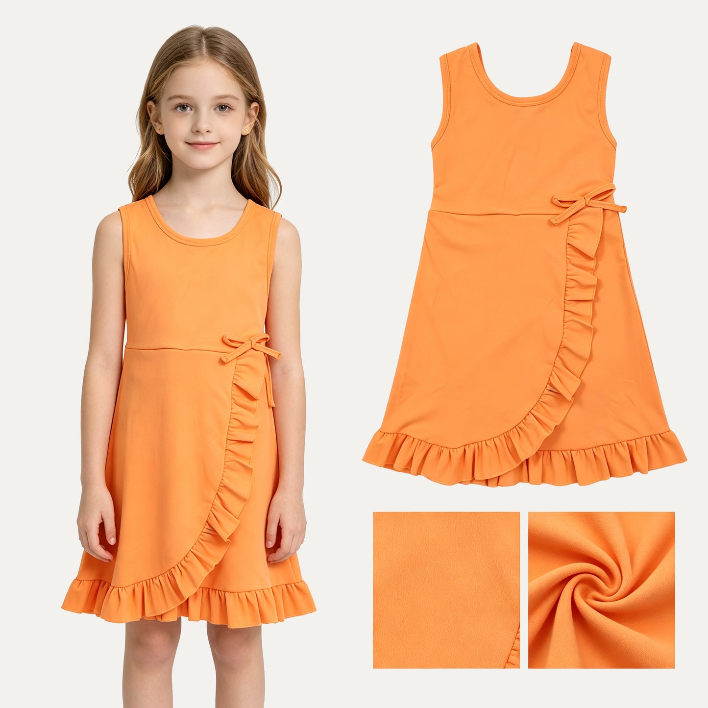Baby Girls Orange Sleeveless Yoga Active Shorts Ruffle Knee Length Dresses