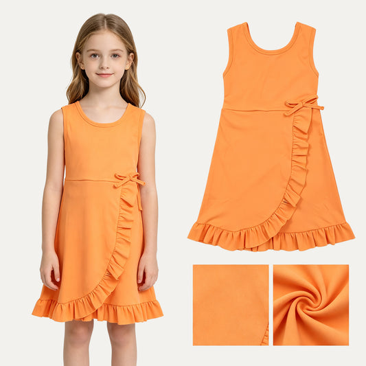 Baby Girls Orange Sleeveless Yoga Active Shorts Ruffle Knee Length Dresses