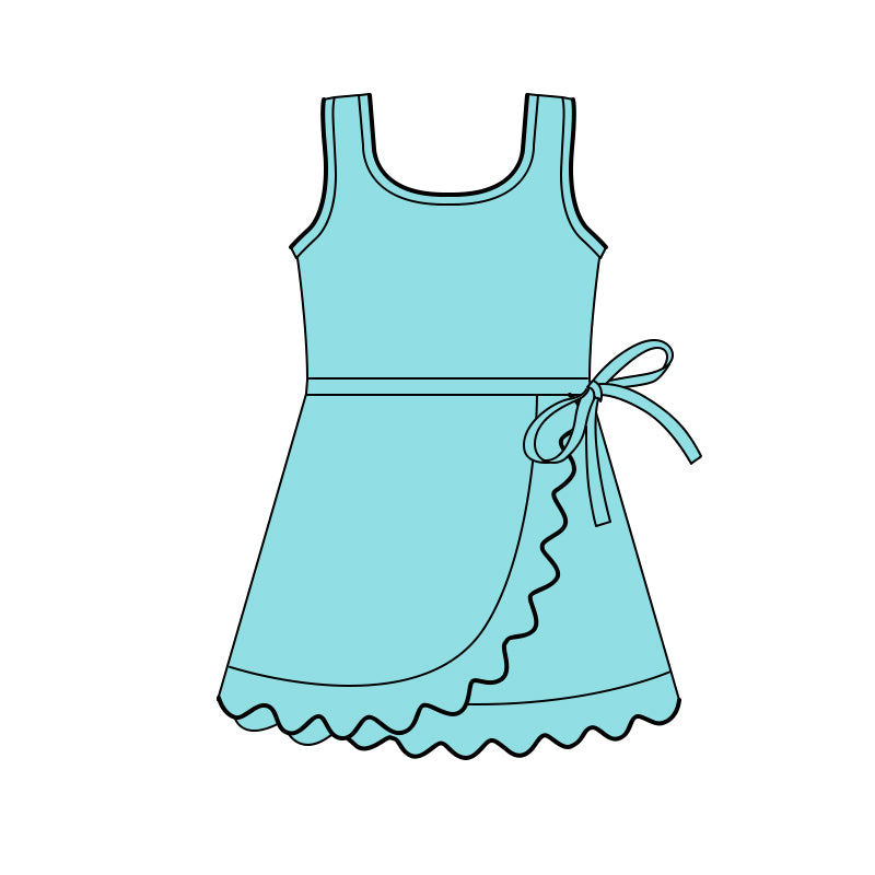 Baby Girls Blue Sleeveless Yoga Active Scallop Shorts Knee Length Dresses Preorder