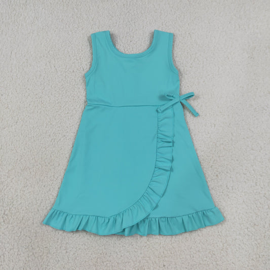 Baby Girls Blue Sleeveless Yoga Active Shorts Ruffle Knee Length Dresses