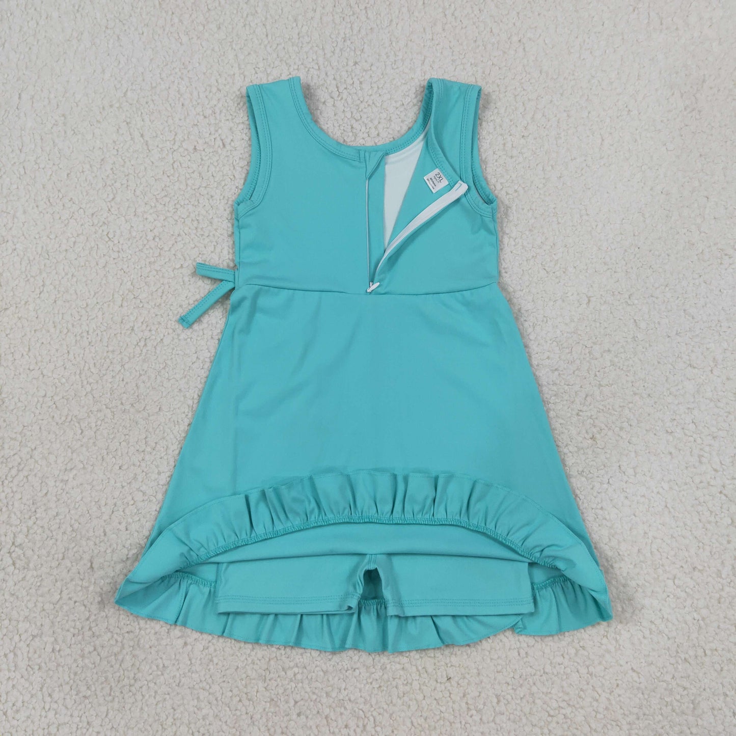 Baby Girls Blue Sleeveless Yoga Active Shorts Ruffle Knee Length Dresses