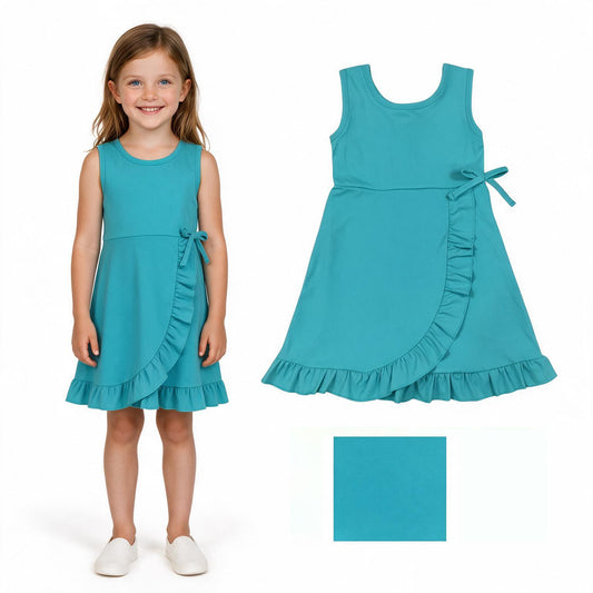 Baby Girls Blue Sleeveless Yoga Active Shorts Ruffle Knee Length Dresses