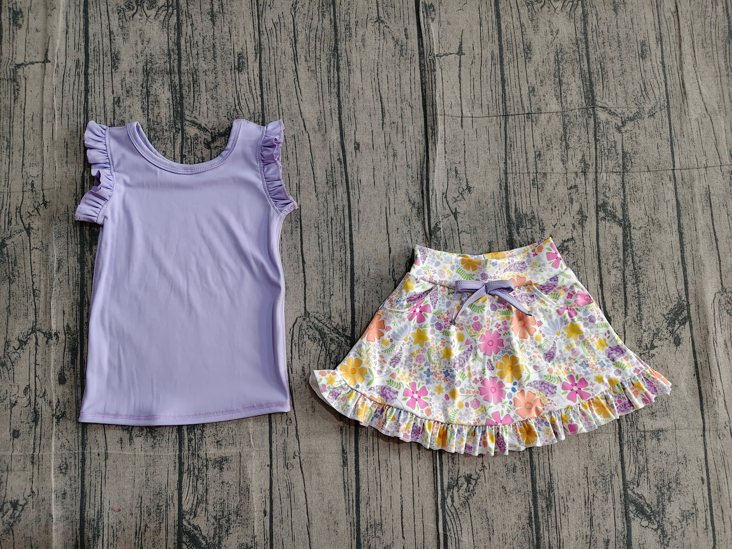 Baby Girls Purple Vest Colorful Floral Pockets Skirt Short Yoga Active Clothes Set
