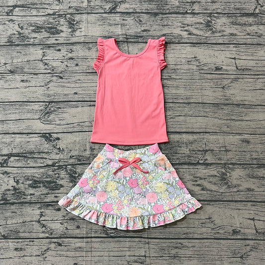 Baby Girls Peach Vest Colorful Floral Pockets Skirt Short Yoga Active Clothes Set Preorder