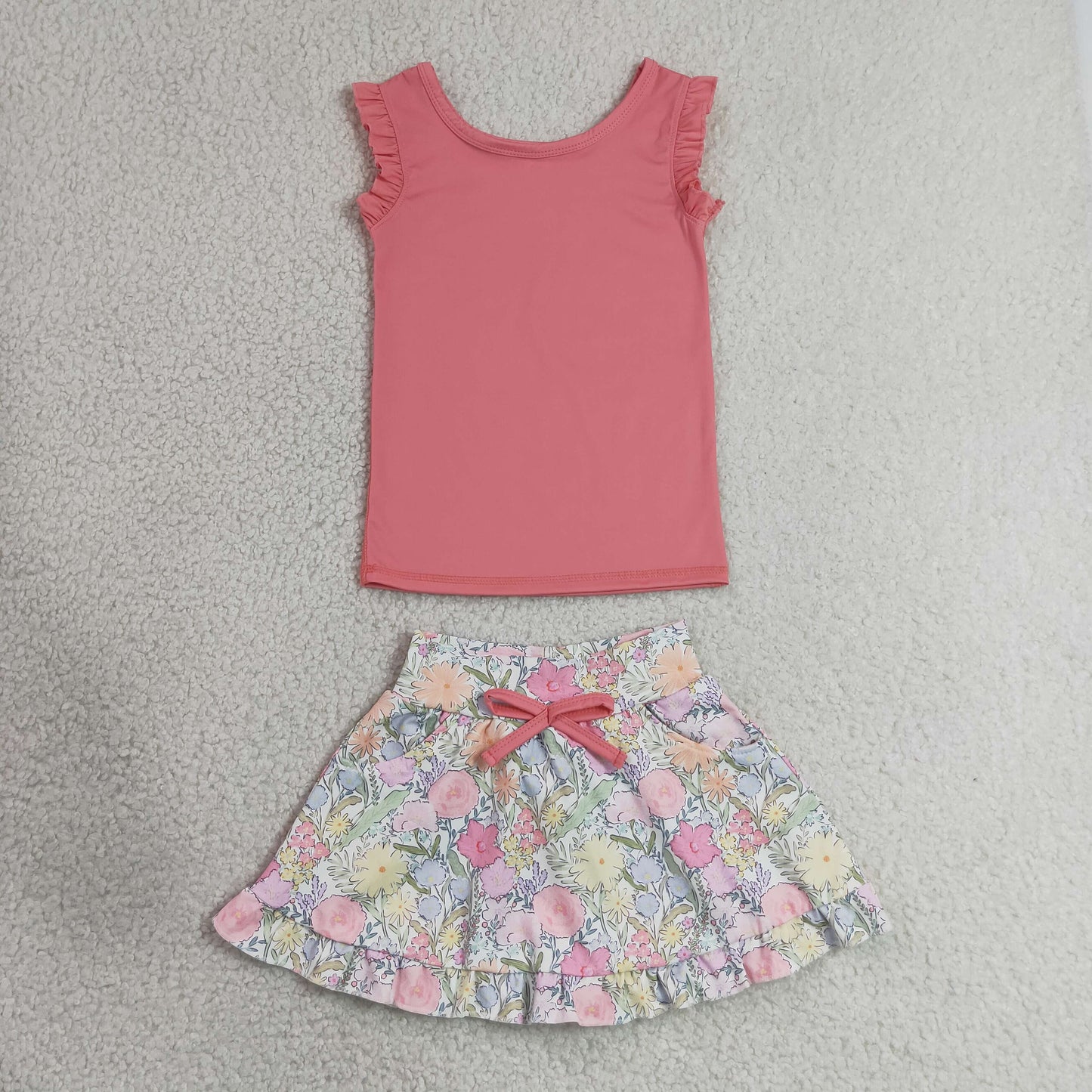 Baby Girls Peach Vest Colorful Floral Pockets Skirt Short Yoga Active Clothes Set