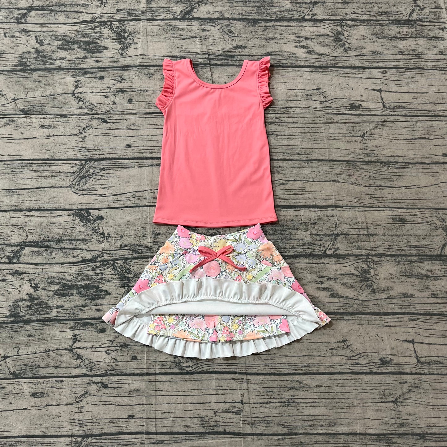 Baby Girls Peach Vest Colorful Floral Pockets Skirt Short Yoga Active Clothes Set Preorder