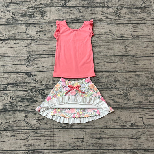 Baby Girls Peach Vest Colorful Floral Pockets Skirt Short Yoga Active Clothes Set Preorder