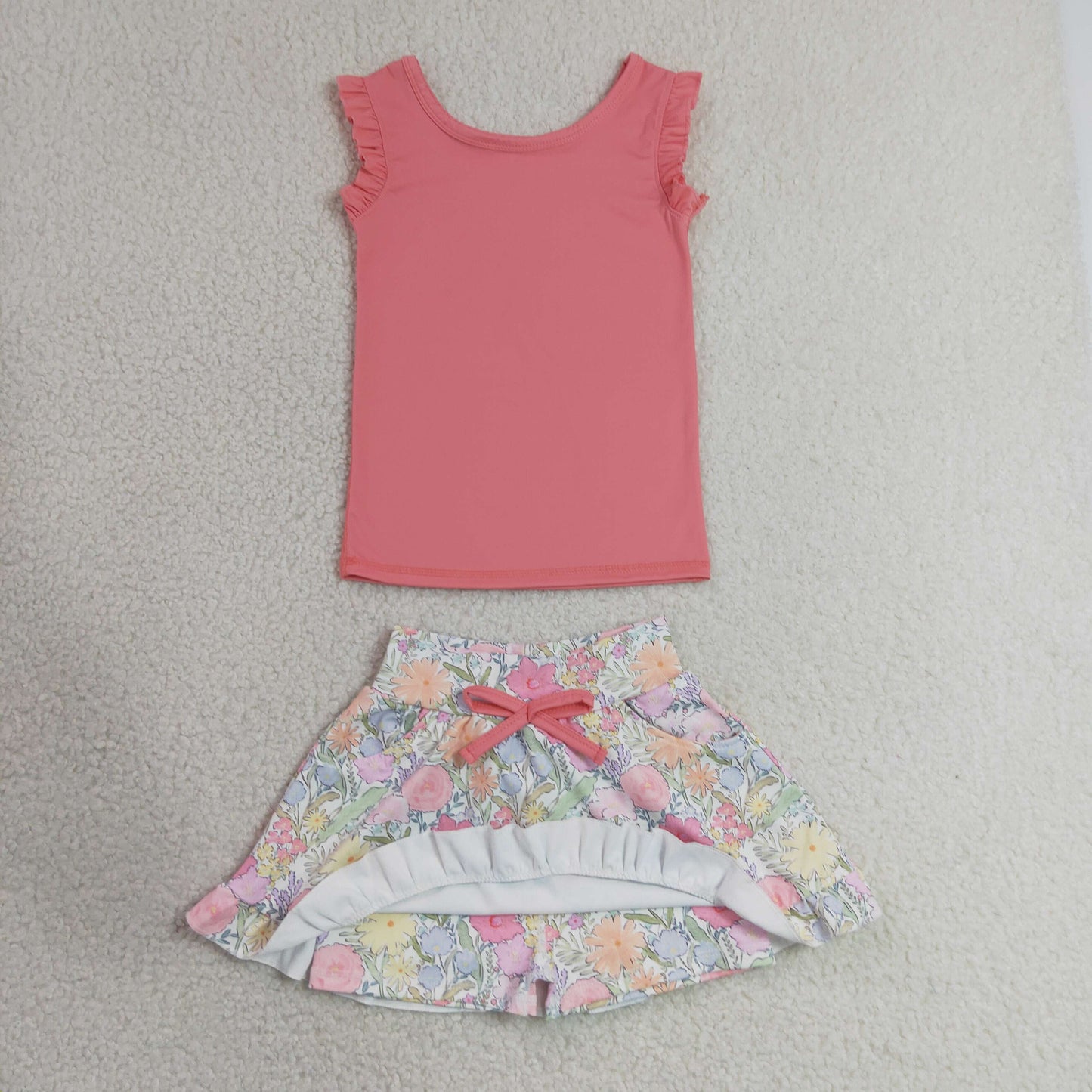 Baby Girls Peach Vest Colorful Floral Pockets Skirt Short Yoga Active Clothes Set