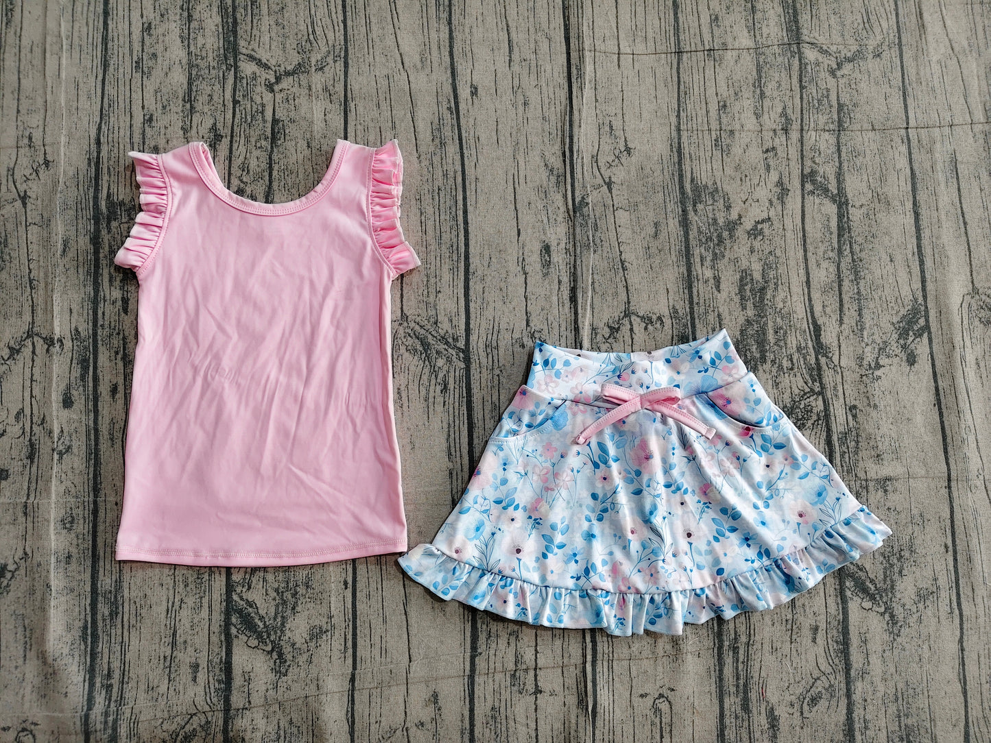Baby Girls Pink Vest Colorful Floral Pockets Skirt Short Yoga Active Clothes Set