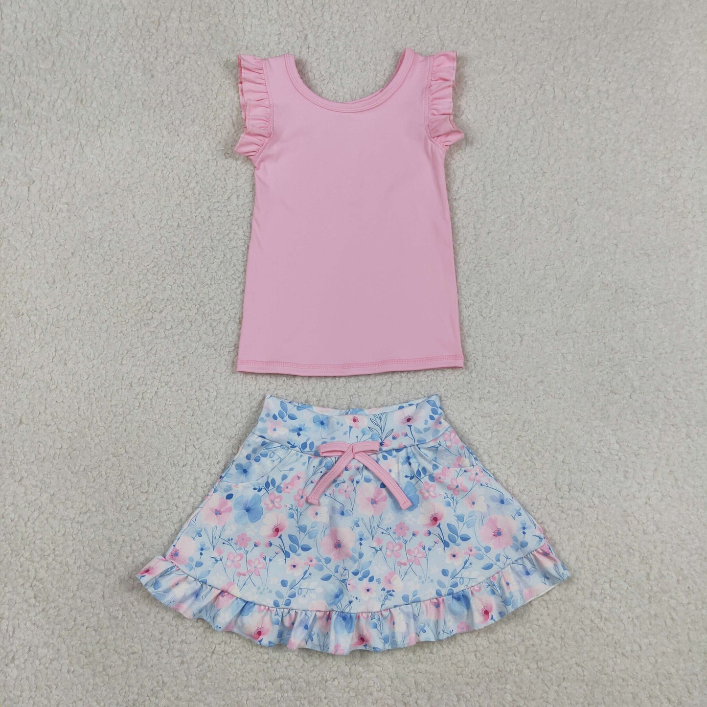 Sibling Baby Girls Sleeveless Vest Top Flowers Skirt Shorts Yoga Active Clothes Sets