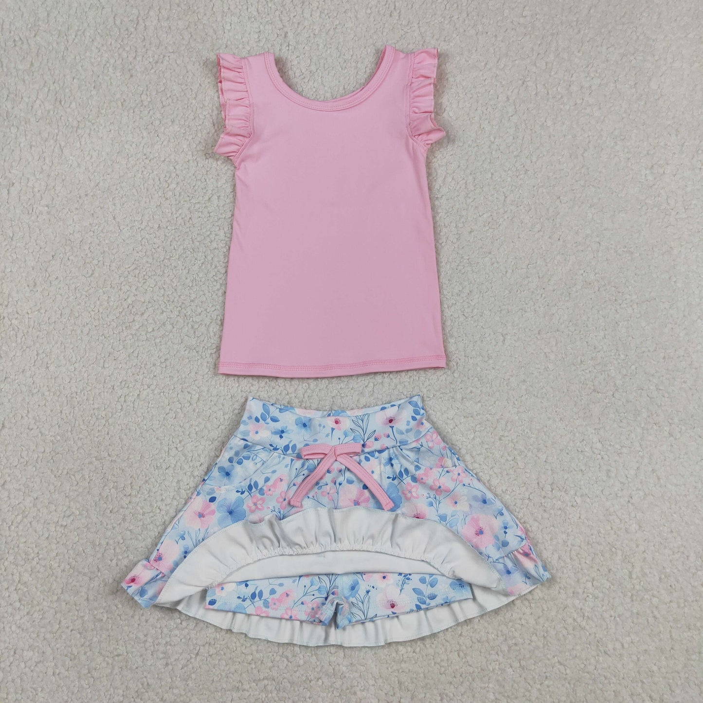 Sibling Baby Girls Sleeveless Vest Top Flowers Skirt Shorts Yoga Active Clothes Sets