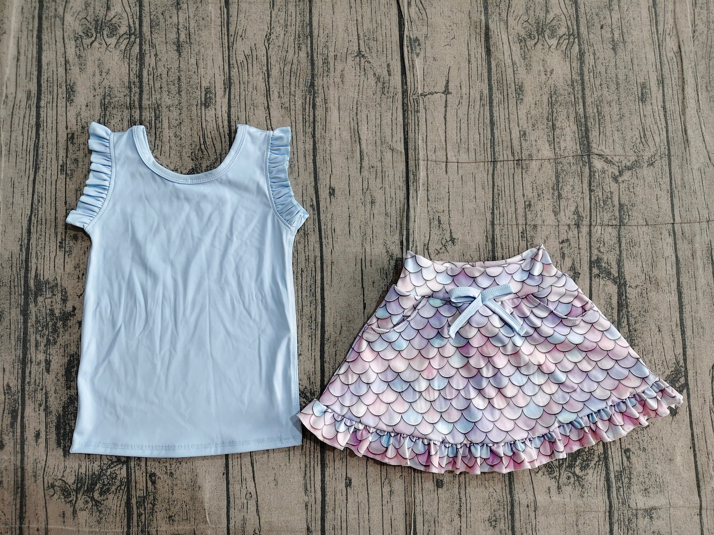 Baby Girls Blue Vest Mermaid Pockets Skirt Short Yoga Active Clothes Set