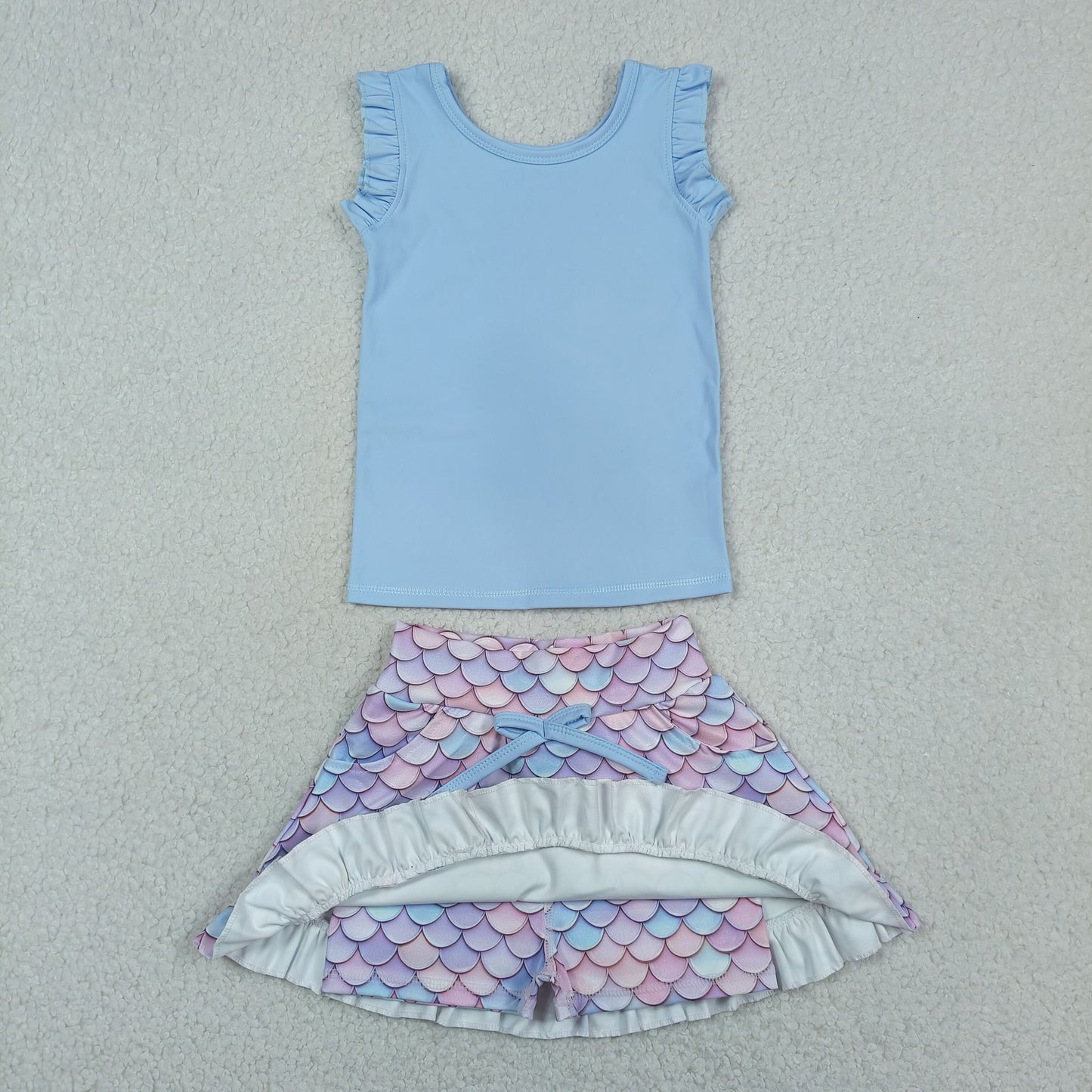 Baby Girls Blue Vest Mermaid Pockets Skirt Short Yoga Active Clothes Set