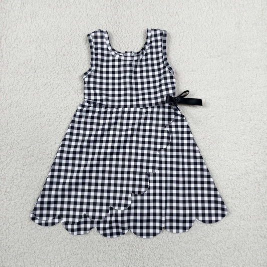 Baby Girls Black Checked Sleeveless Yoga Active Shorts Scallop Knee Length Dresses