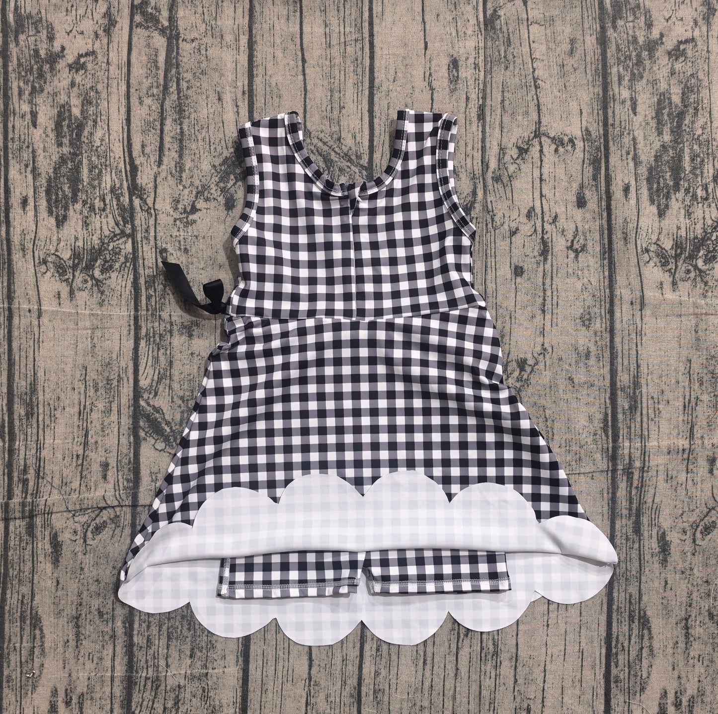 Baby Girls Black Checked Sleeveless Yoga Active Scallop Shorts Knee Length Dresses Preorder