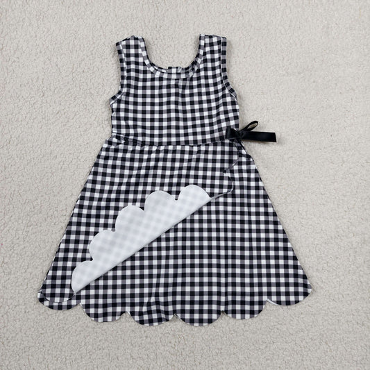 Baby Girls Black Checked Sleeveless Yoga Active Shorts Scallop Knee Length Dresses