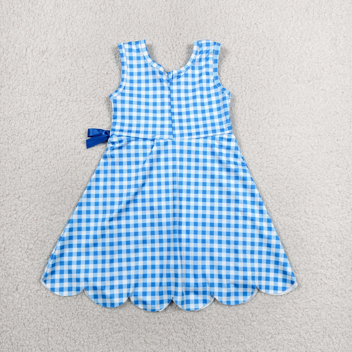 Baby Girls Blue Checked Sleeveless Yoga Active Shorts Scallop Knee Length Dresses