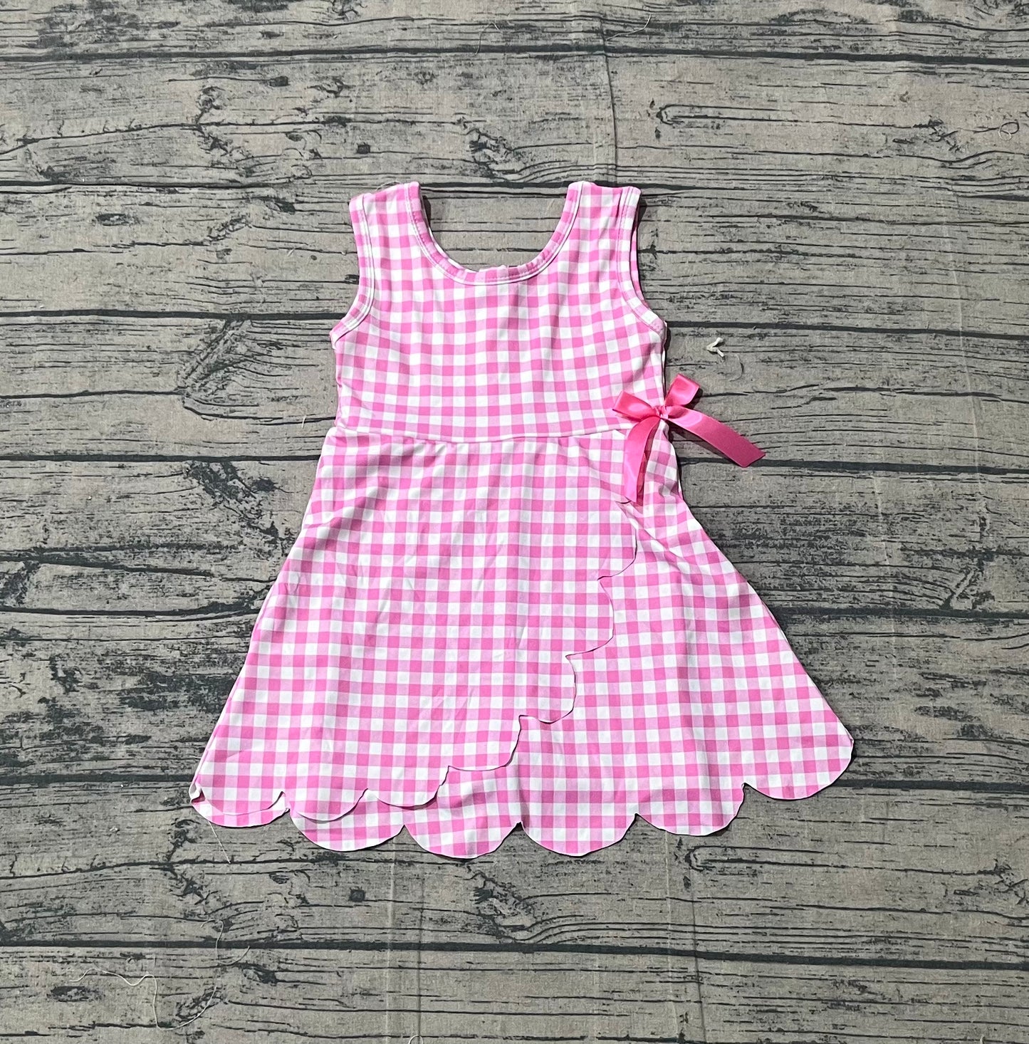 Baby Girls Pink Checked Yoga Active Shorts Scallop Knee Length Dresses