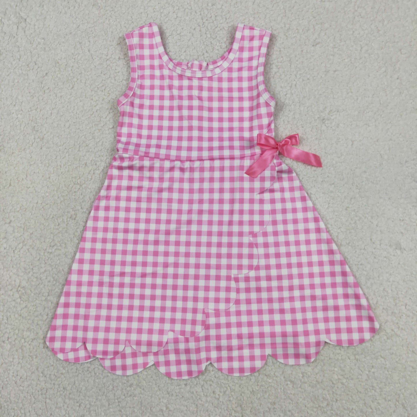 Baby Girls Pink Checked Yoga Active Shorts Scallop Knee Length Dresses