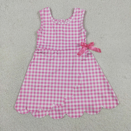 Baby Girls Pink Checked Yoga Active Shorts Scallop Knee Length Dresses
