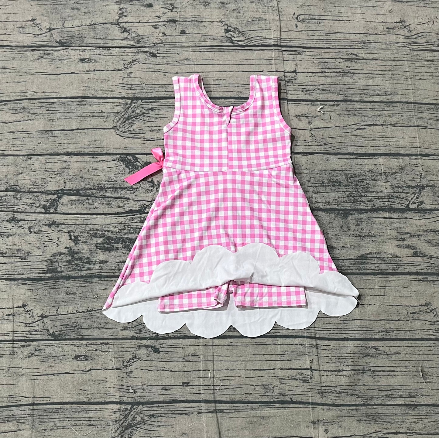 Baby Girls Pink Checked Yoga Active Shorts Scallop Knee Length Dresses