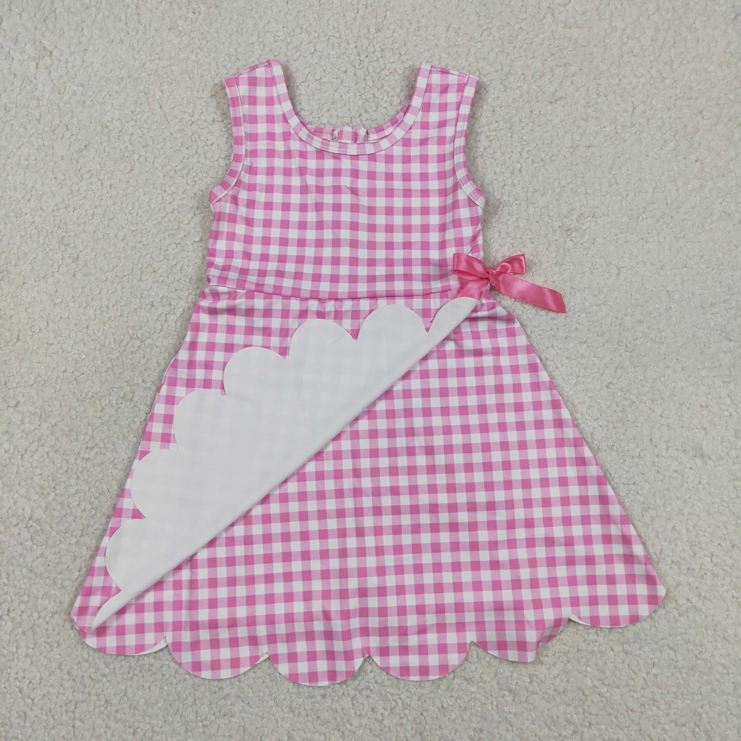 Baby Girls Pink Checked Yoga Active Shorts Scallop Knee Length Dresses