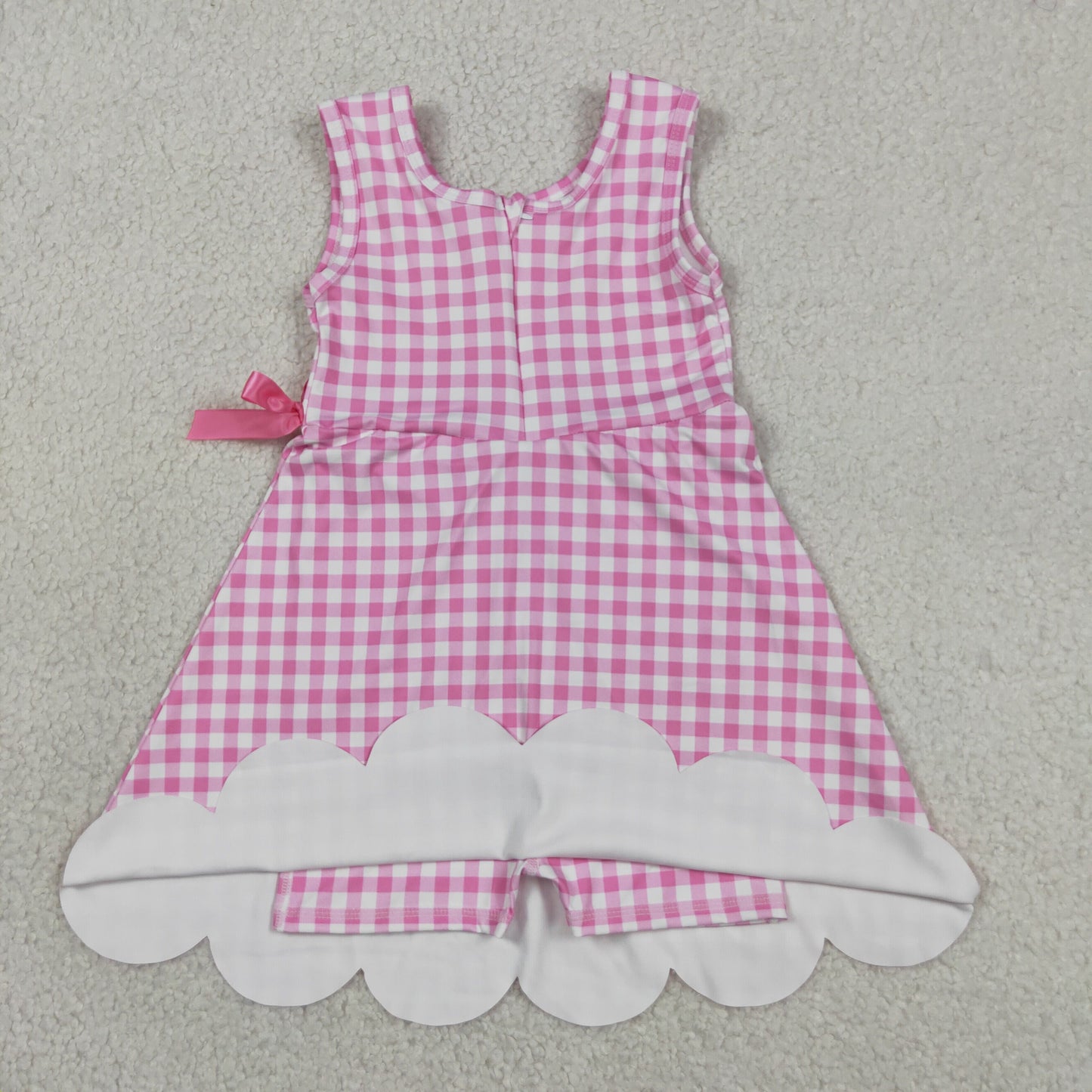 Baby Girls Pink Checked Yoga Active Shorts Scallop Knee Length Dresses