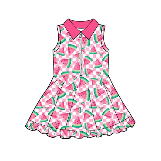 Baby Girls Sleeveless Pink Checked Watermelons Yoga Active Ruffle Knee Length Dresses