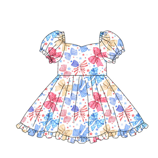 Baby Girls Stars Bows 4th of July Ruffle Knee Length Dresses Preorder