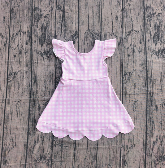 Baby Girls Pink Checked Yoga Active Scallop Knee Length Dresses Preorder
